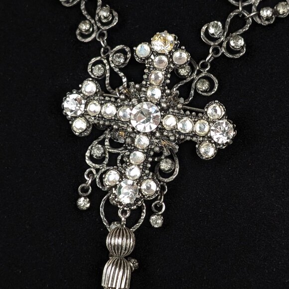 Gothic Swirling Rhinestone Cross Necklace - Picture 2 of 7